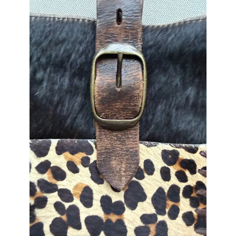 Two Bar West Leopard Cheetah Print Leather Purse Bag Tote Buckle Texas McFadin